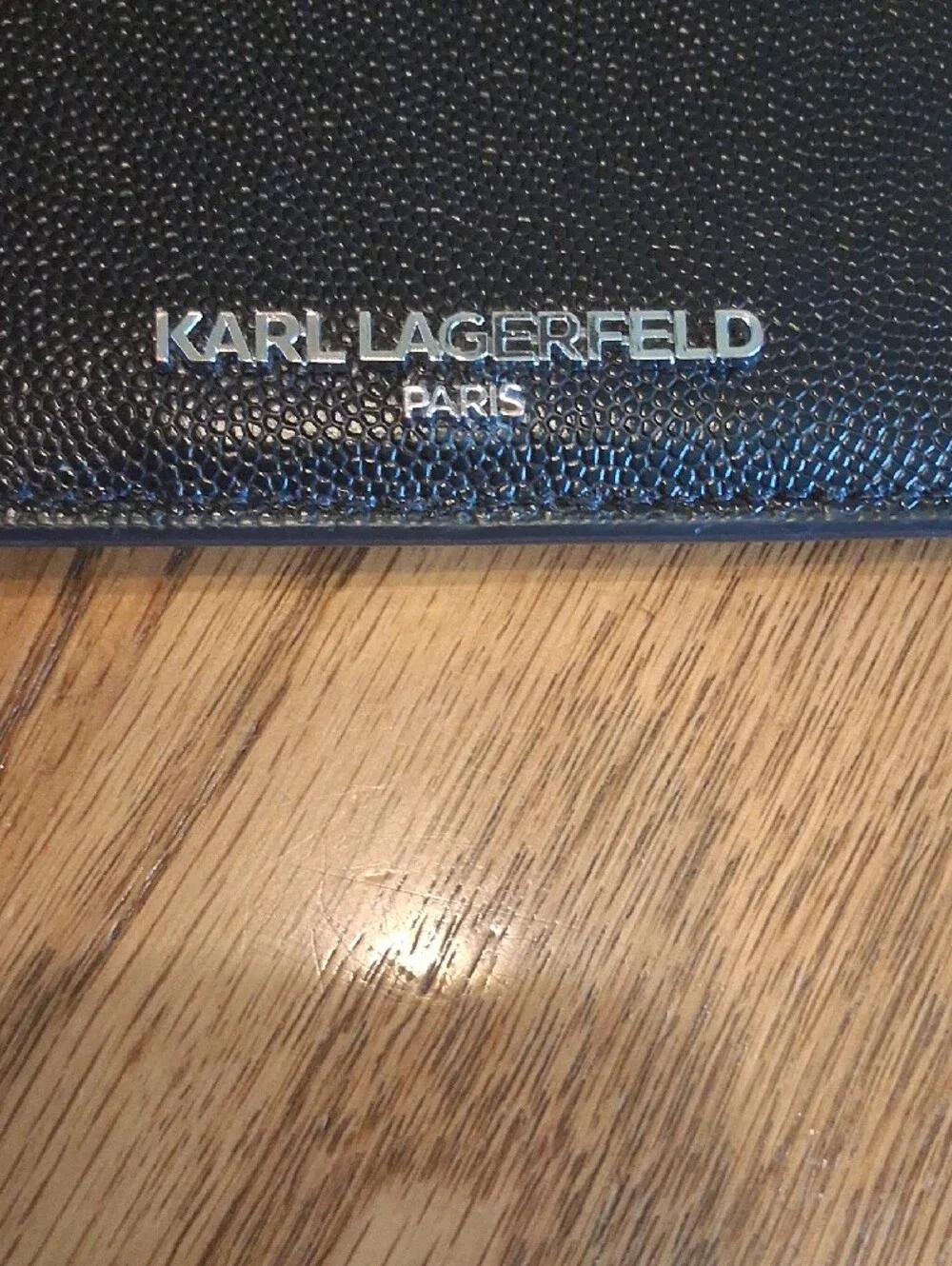 Karl Lagerfeld Black Leather Card & Key Sleeve with Silver KL Emblem